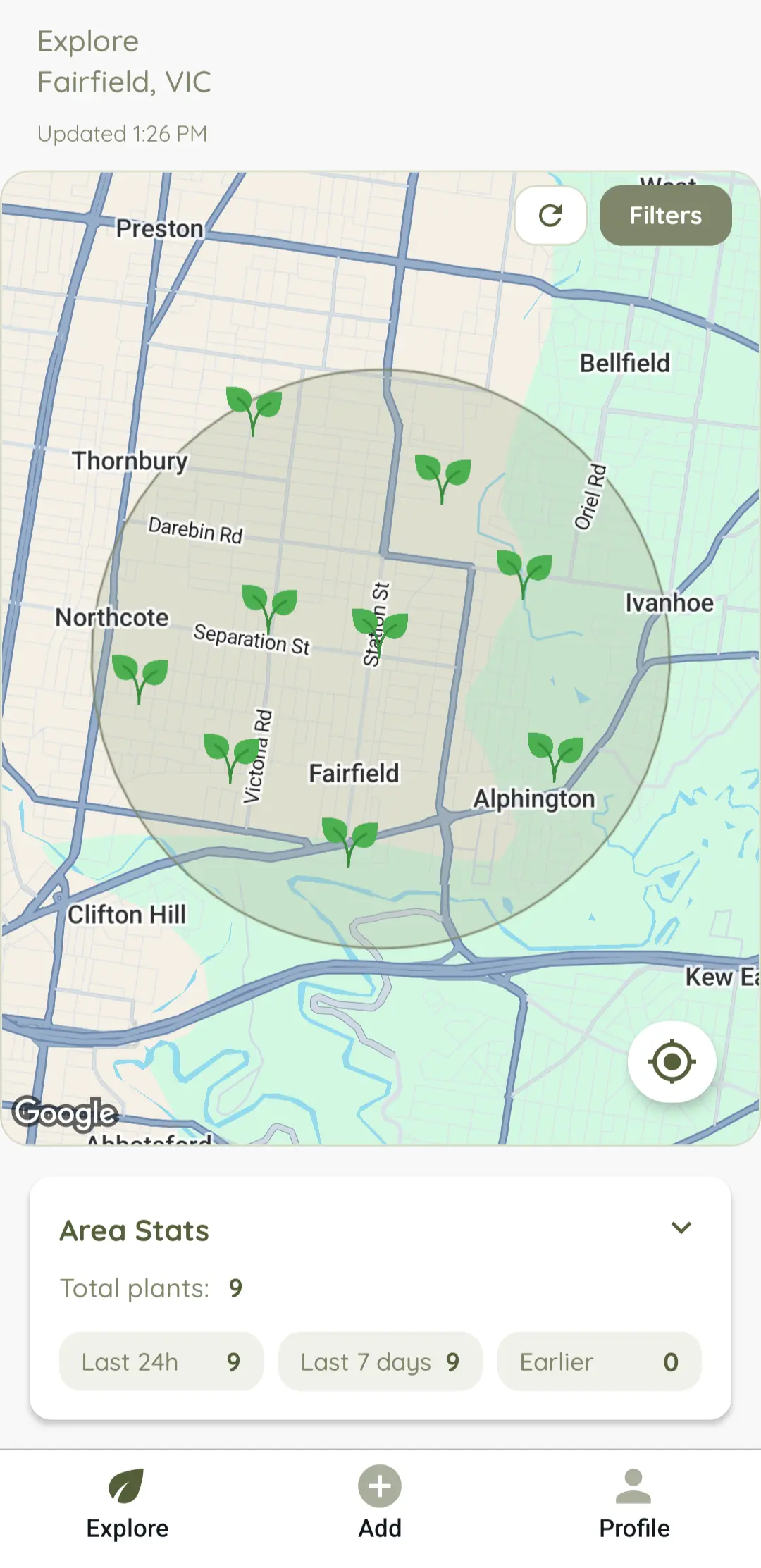 Public Herb map showing plants available near Fairfield, Victoria